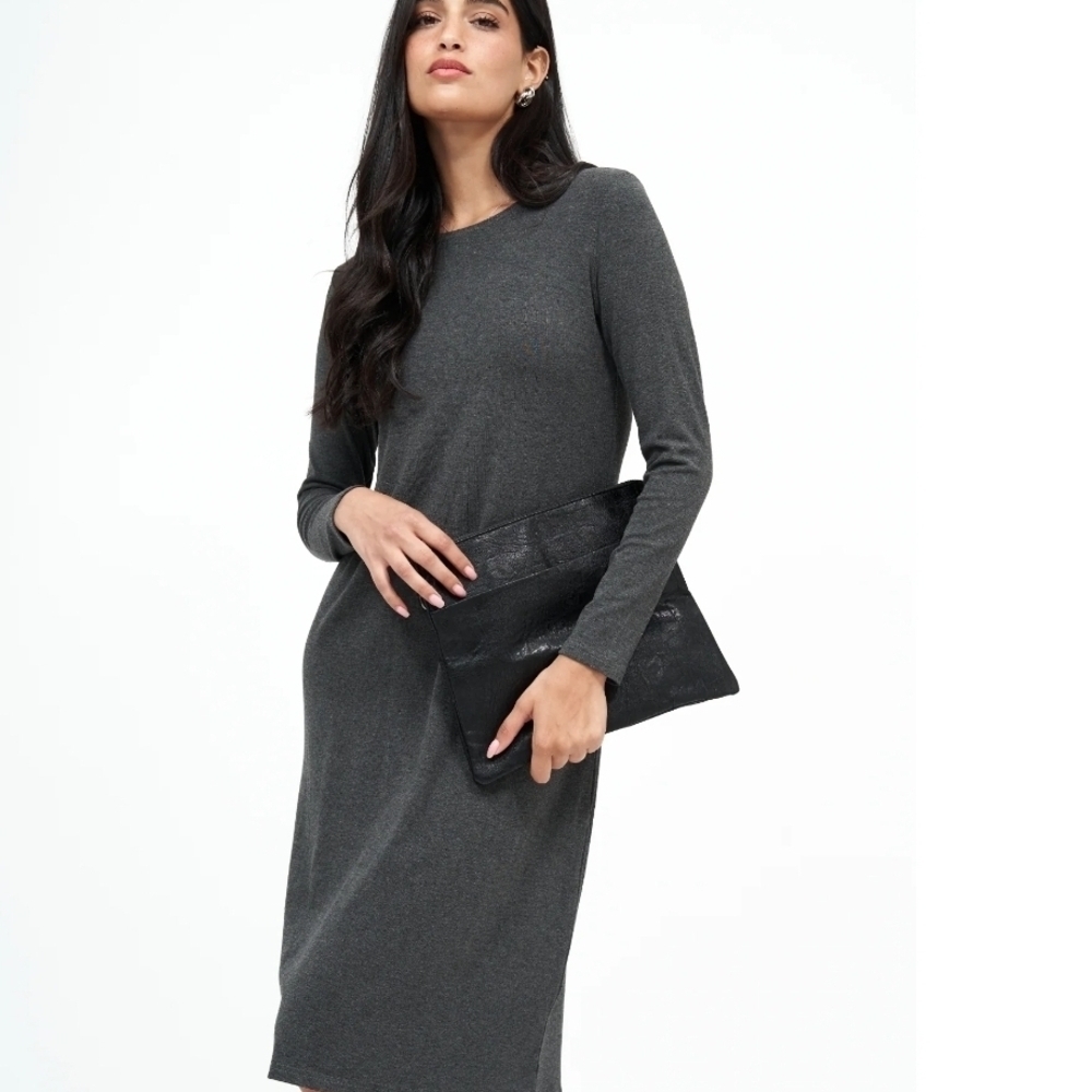Gray Wool Long Sleeve Dress
